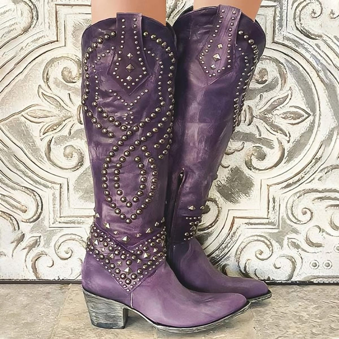 Olivia | Edgy And Stylish studded Western Knee High Boots