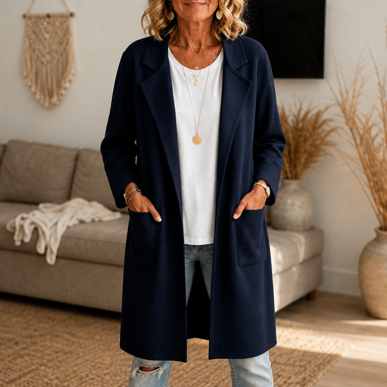 Draperie | Open-Front Longline Coat – Soft Wool-Look Style