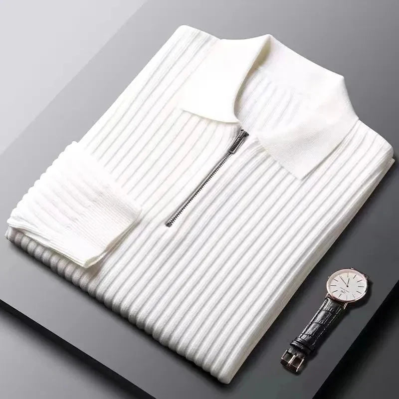 Refined | Striped Pattern Zip Sweater for Men