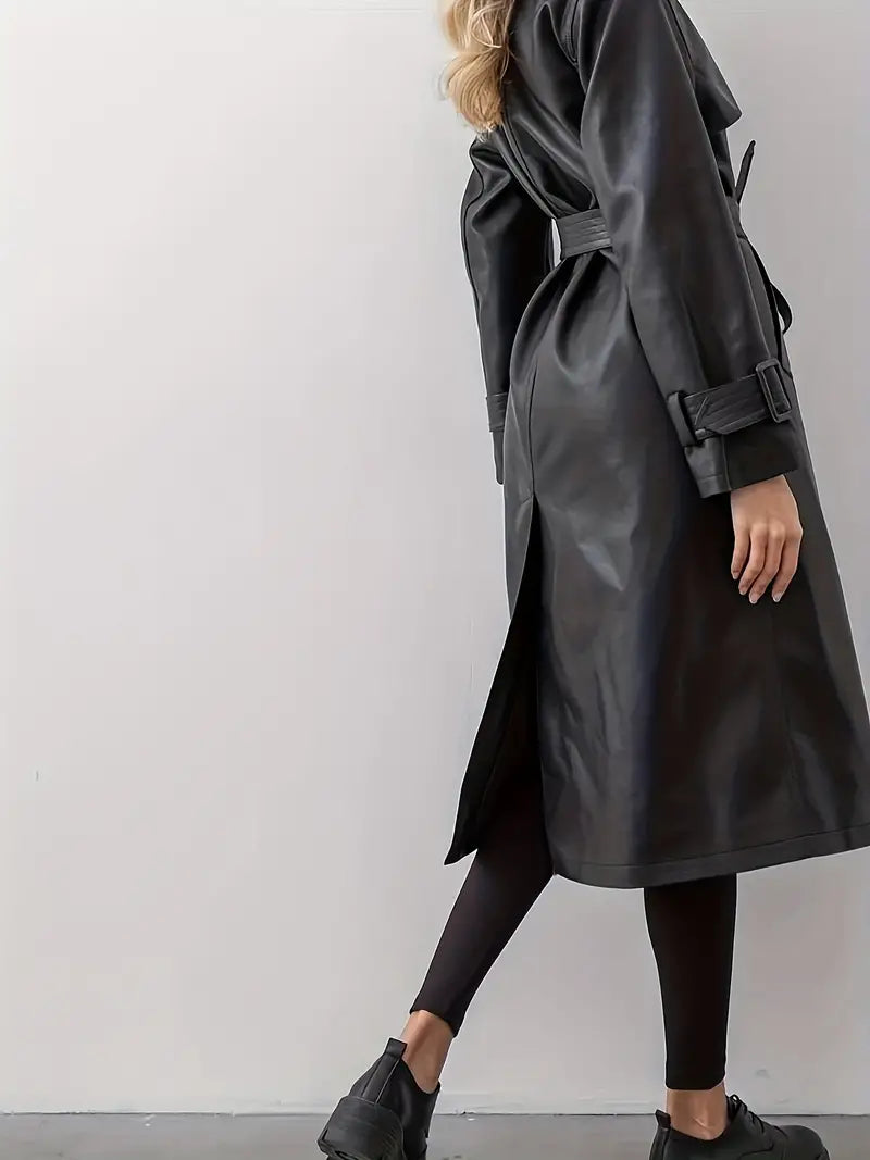 Audrey | Comfortable And Elegant Faux Leather Trench Coat