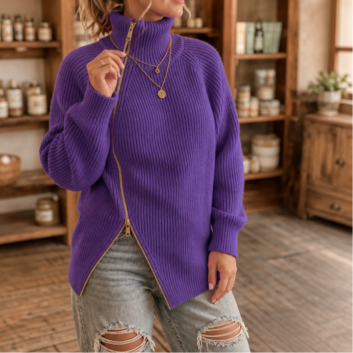 Wearbella | Asymmetrische Rits Ribbed Trui