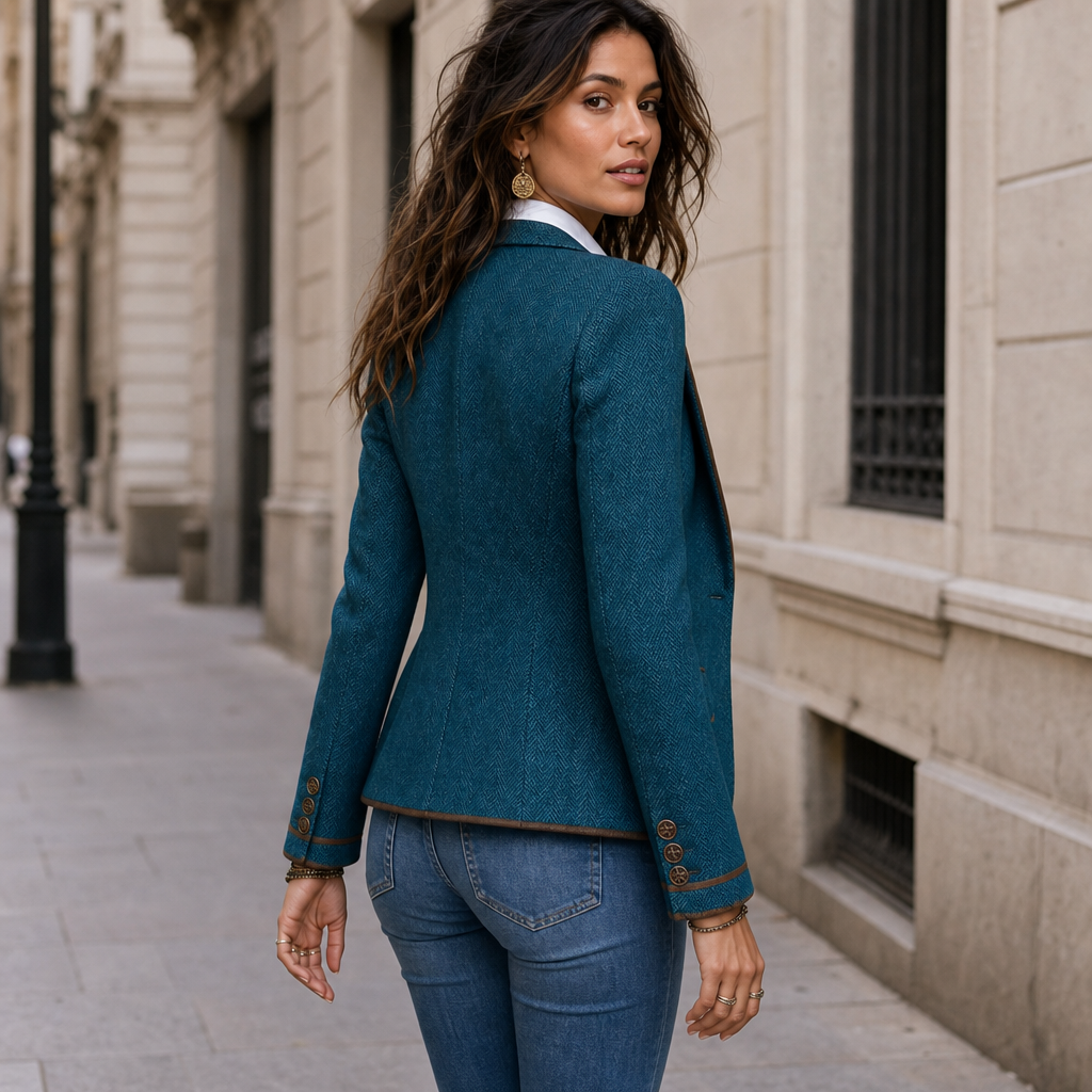 Vaunterie | Herringbone Blend Coat with Contrast Piping