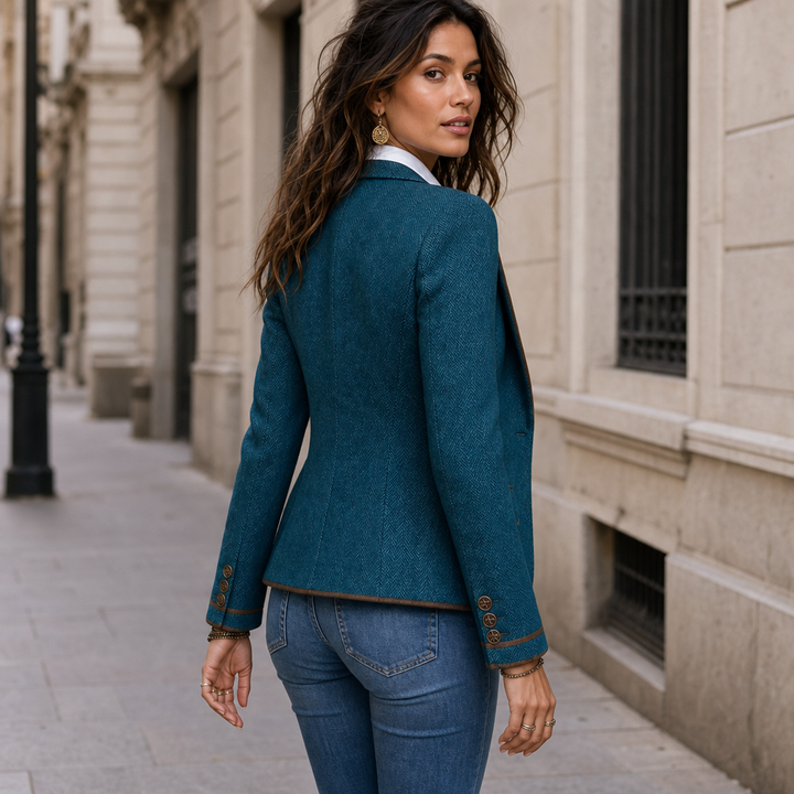 Vaunterie | Herringbone Blend Coat with Contrast Piping