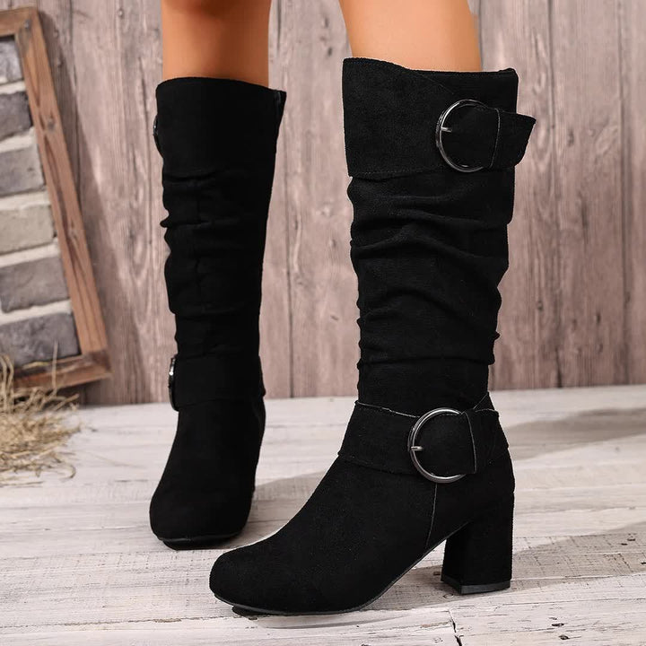 Nora | Stylish And Relaxed Slouchy Buckle Knee High Boots