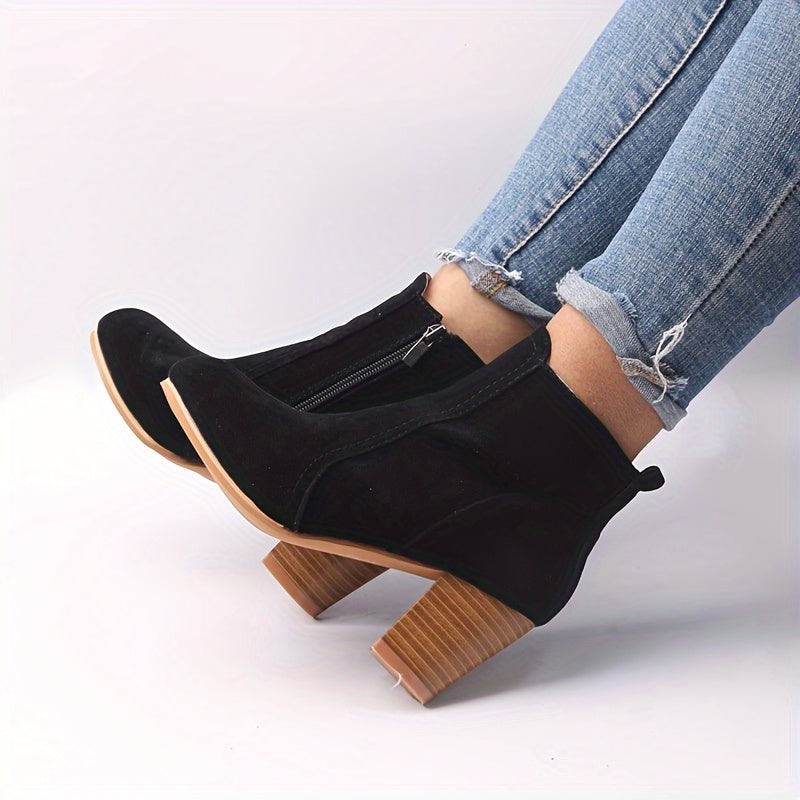 Isla | Vielseitige Ankle Boots in Velourslederoptik mit Blockabsatz