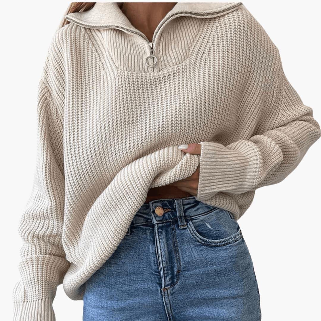 Knitwear | Knit Jumper – Cozy Ribbed Half-Zip Style for Women