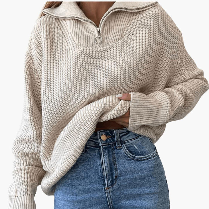 Knitwear | Knit Jumper – Cozy Ribbed Half-Zip Style for Women