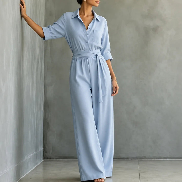 Solene | Wide-Leg Jumpsuit – Belted Shirt Style for Women