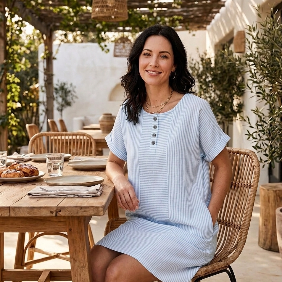 Lunavia | Striped Mini Dress – Button-Placket Style with Pockets for Women