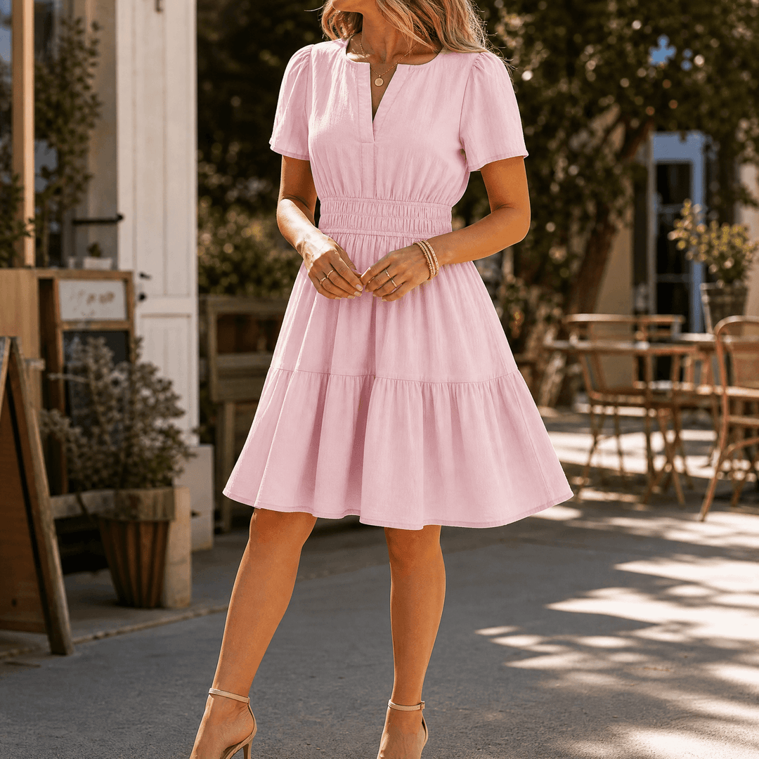 Solenna | Smocked Waist Tiered Mini Dress for Women