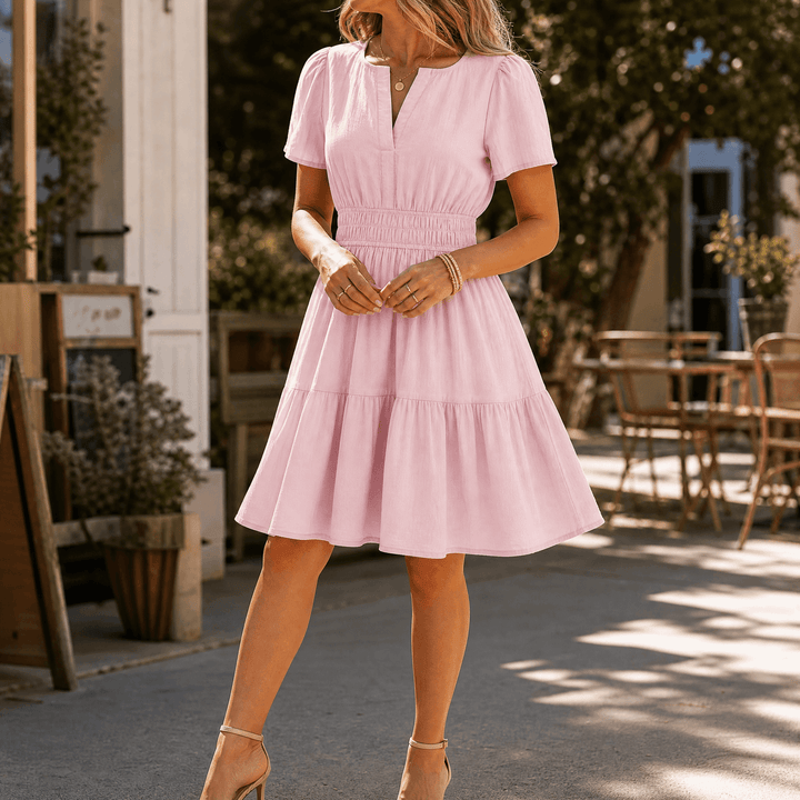 Solenna | Smocked Waist Tiered Mini Dress for Women