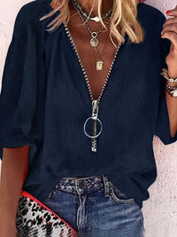 Seraphina | Stylish And Comfortable Zip-Front V-Neck Blouse