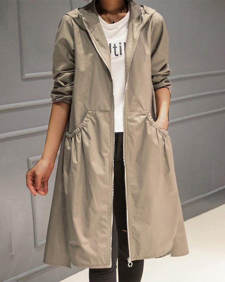 Aurora | Weather-Resistant Long Hooded Trench Coat