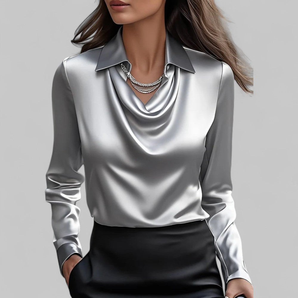 Andrea | Draped Neck Blouse for Women in Satin