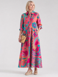 Elena | Comfortable Printed Collared Midi Dress