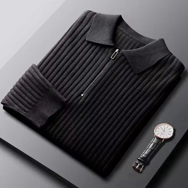 Refined | Striped Pattern Zip Sweater for Men