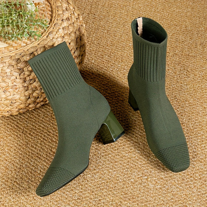 Eleanor | Comfortable Stretch-Knit Square-Toe Ankle Boots