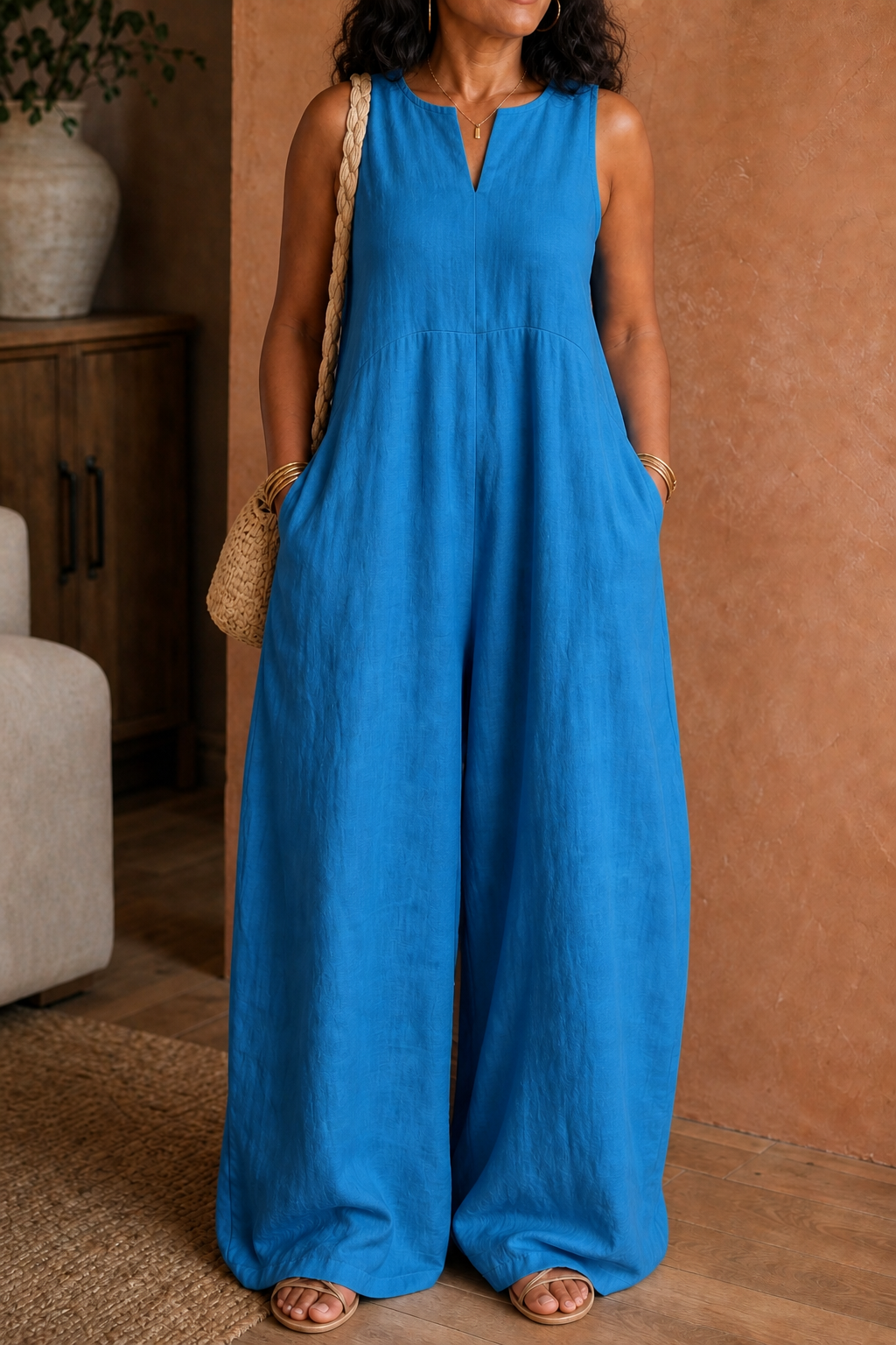 Wearby | Wide-Leg Jumpsuit – Effortless V-Neck Style for Women