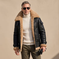 Ethan | Stilvolle und warme Herren-Teddy-Leder-Bomberjacke