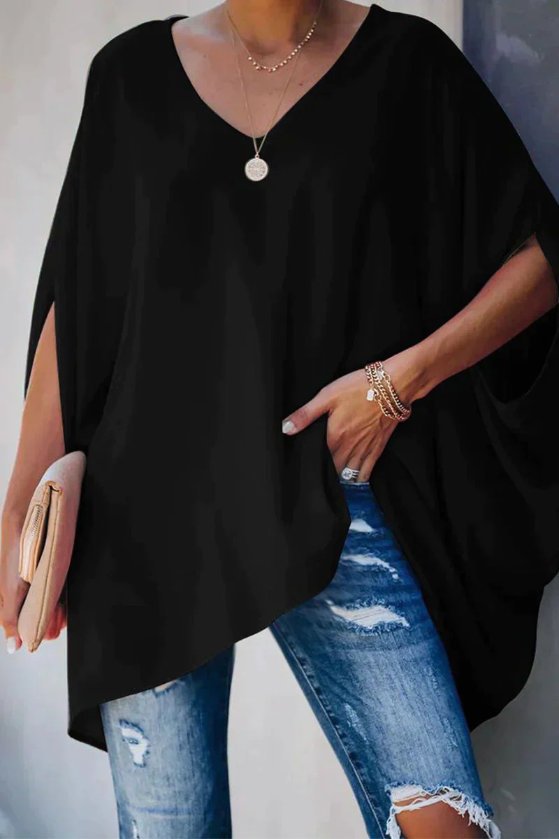 Emma | Relaxed Batwing V-Neck Oversized Tunic Top