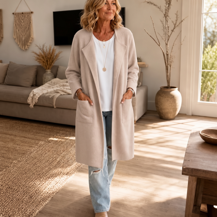 Draperie | Open-Front Longline Coat – Soft Wool-Look Style