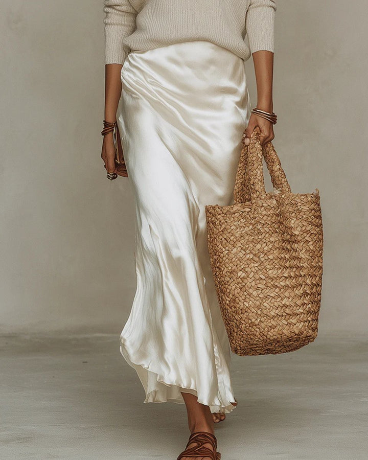 Sienna | Abito midi elegante e versatile in raso con maniche lunghe