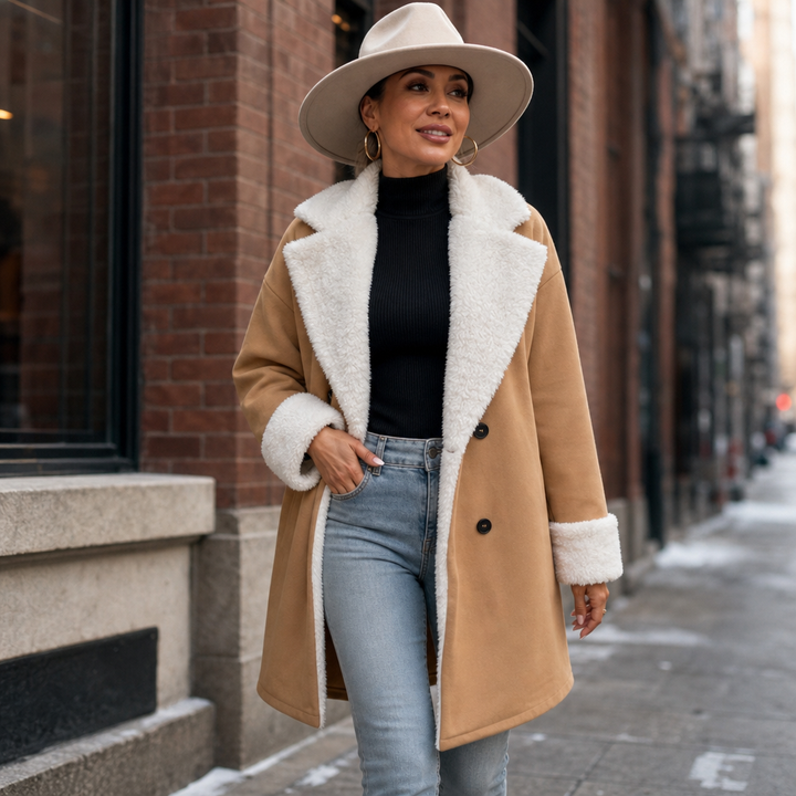 Mayfield | Woolen Coat with Plush Trim for a Relaxed Fit