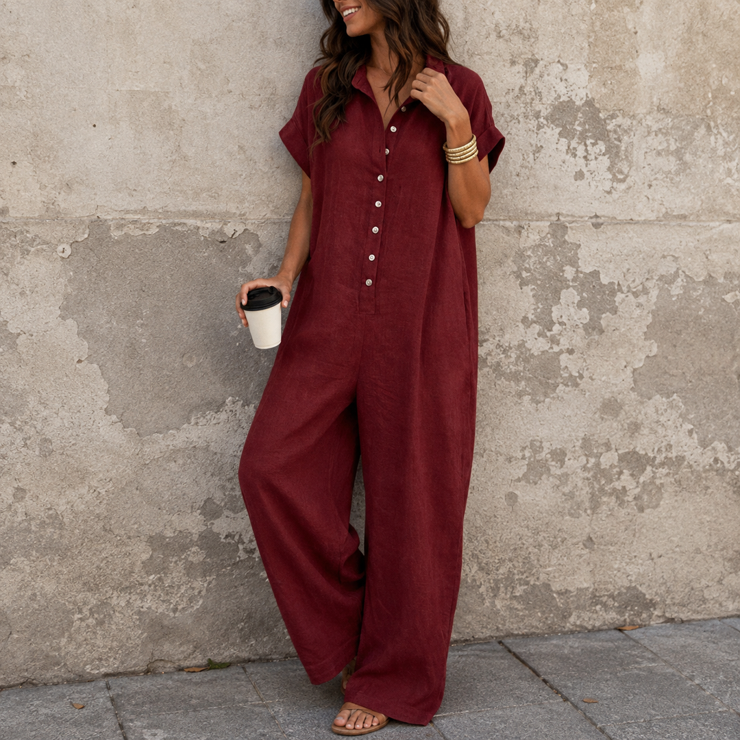 Fauxmalwear | Wide-Leg Jumpsuit – Button-Front Shirt Collar Style
