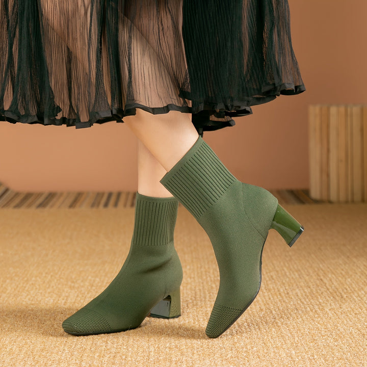 Eleanor | Comfortable Stretch-Knit Square-Toe Ankle Boots