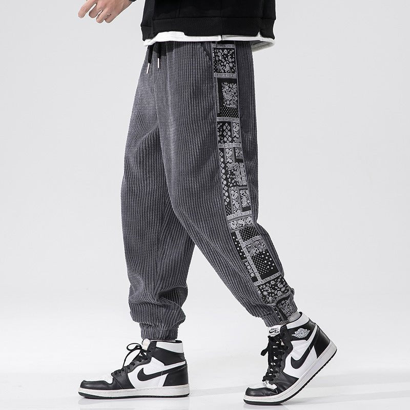Drune | Cord Joggers with Bandana Side Panel for Men