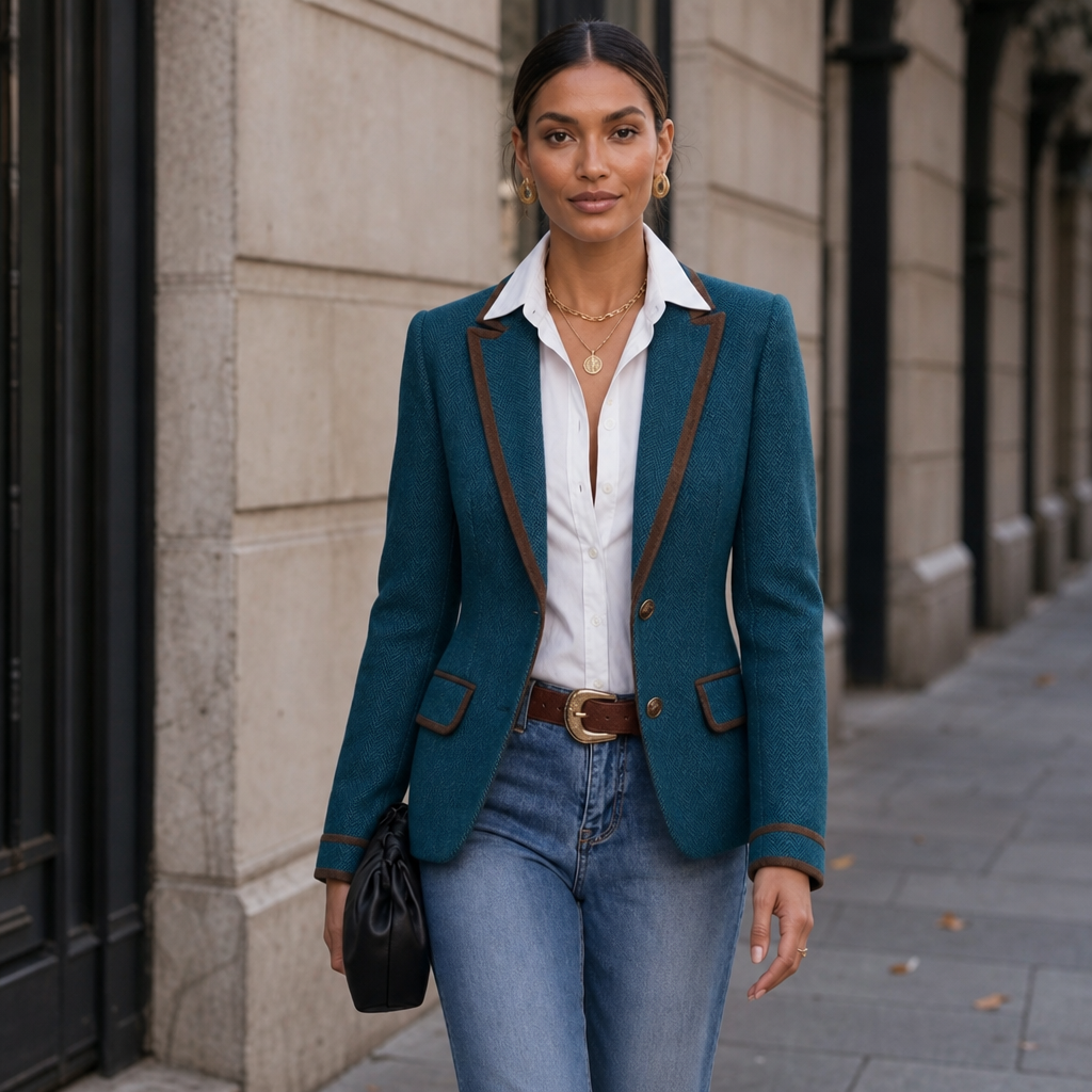 Vaunterie | Herringbone Blend Coat with Contrast Piping