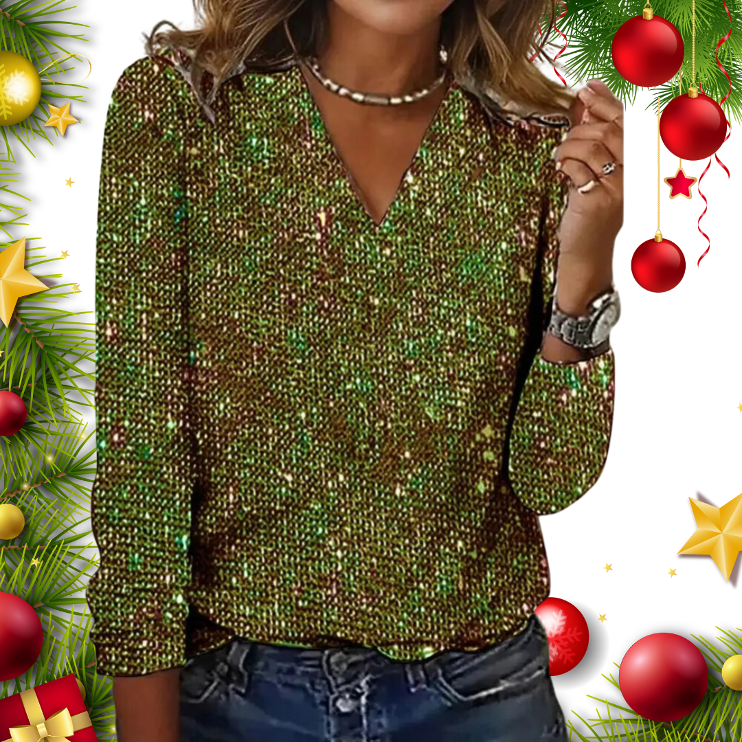 Vesper | Glitter Top – Stylish V-Neck Design for Women