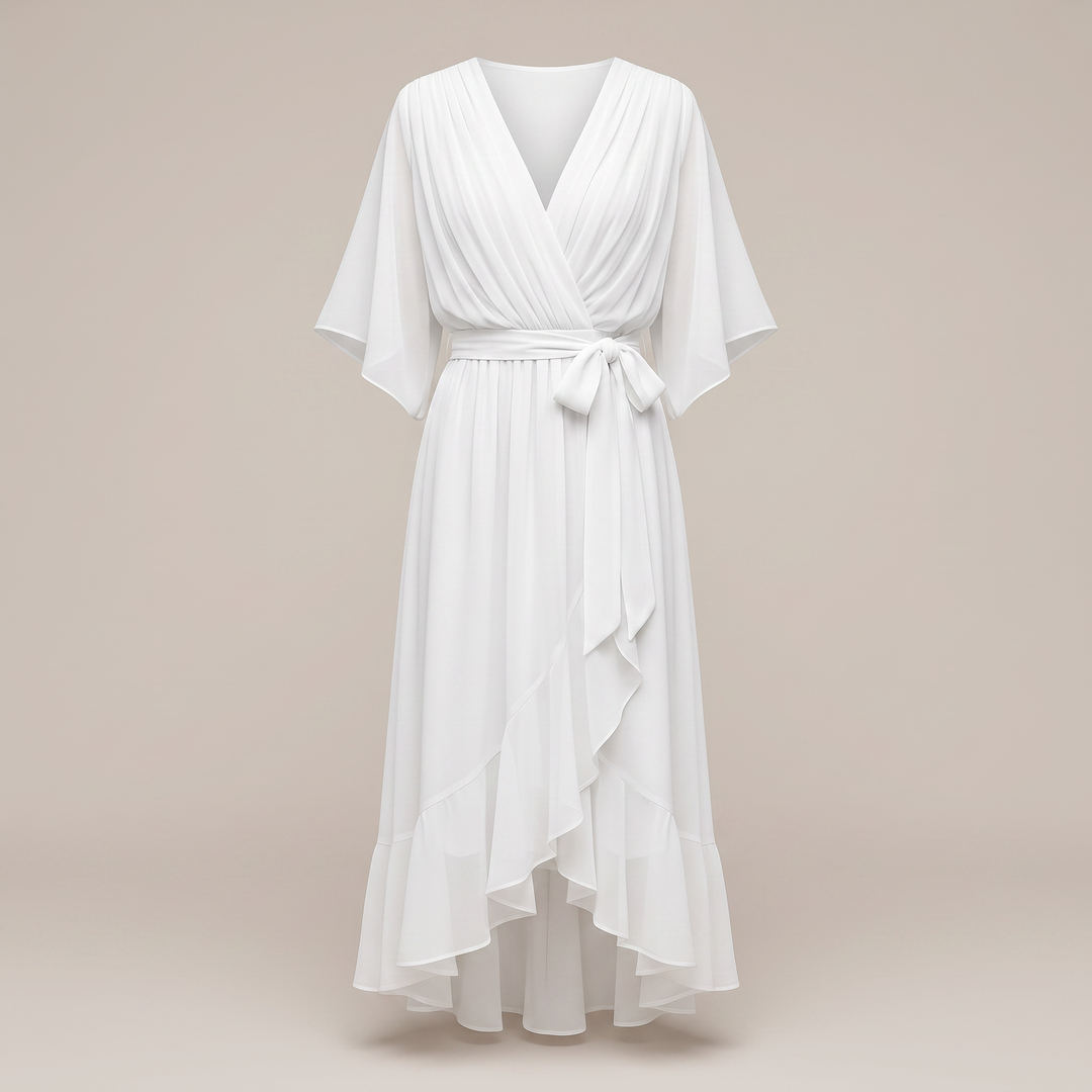 Anwen | V-Neck Midi Dress for Women – Graceful Airy Fit