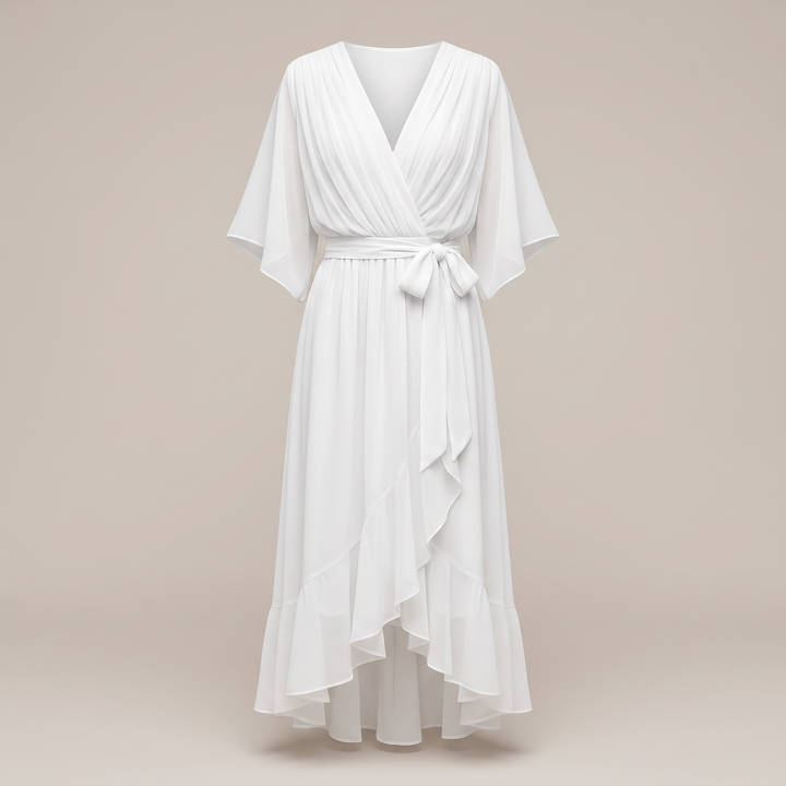 Anwen | V-Neck Midi Dress for Women – Graceful Airy Fit