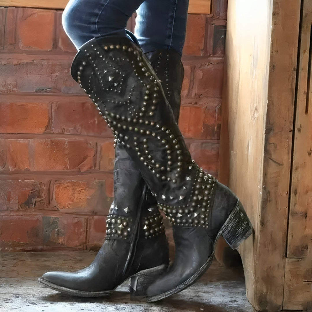 Olivia | Edgy And Stylish studded Western Knee High Boots