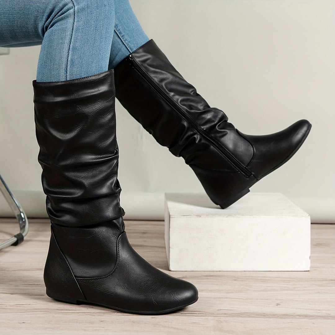 Mandy | Classic Flat Knee High Boots with Gathered Shaft
