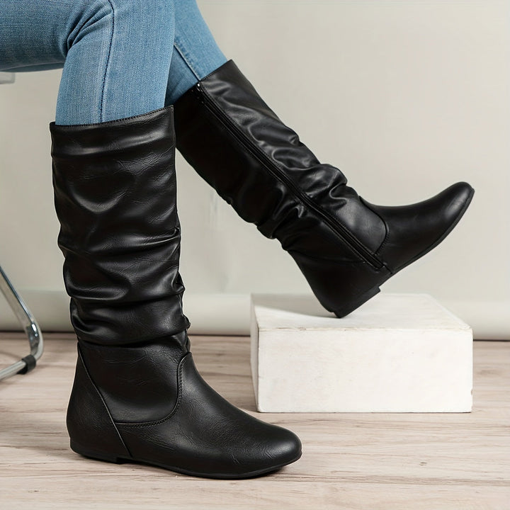Mandy | Classic Flat Knee High Boots with Gathered Shaft