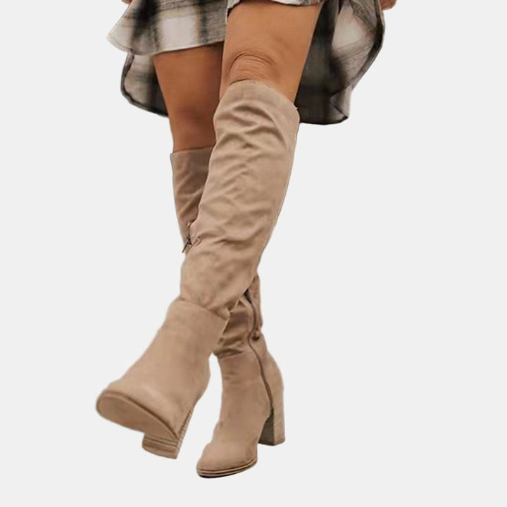 Lena | Elegant And Comfortable Stretch Block Heel Knee High Boots