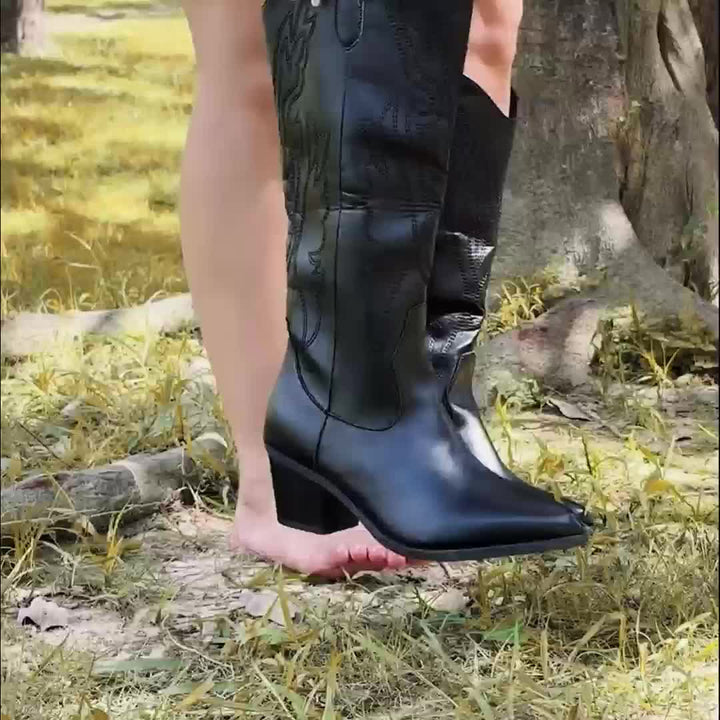 Emily | Stivali western da cowboy alti fino al ginocchio per polpacci larghi