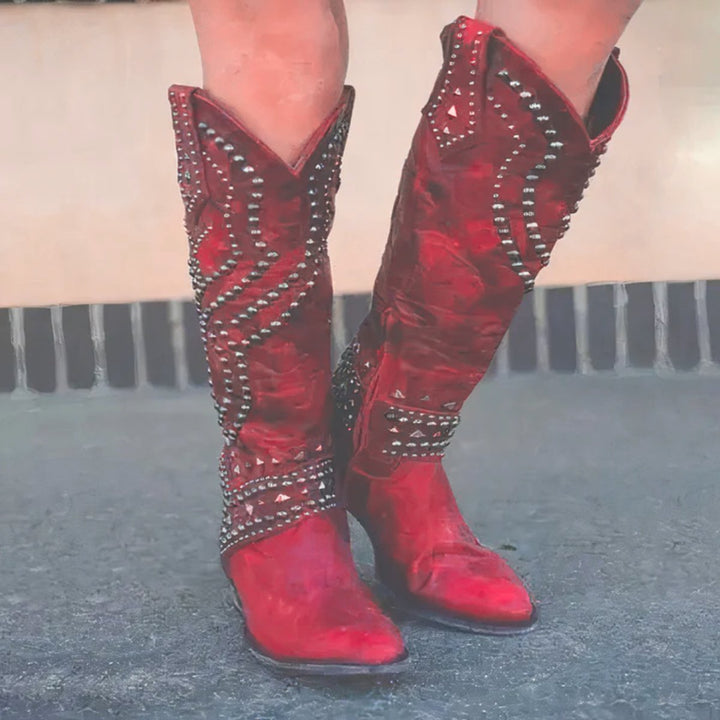 Olivia | Edgy And Stylish studded Western Knee High Boots