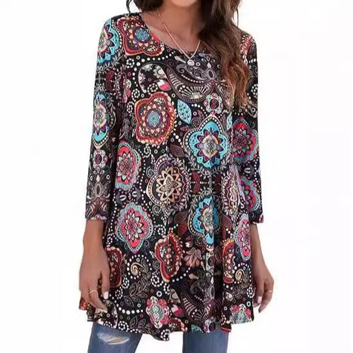 Amelia | Geometric Mandala Print A-Line Tunic Top
