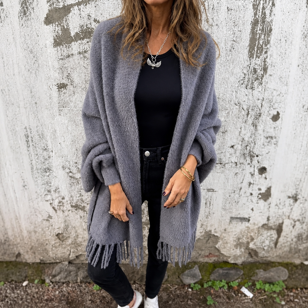 Mantelle | Draped Shawl Collar Open-Front Wool Coat