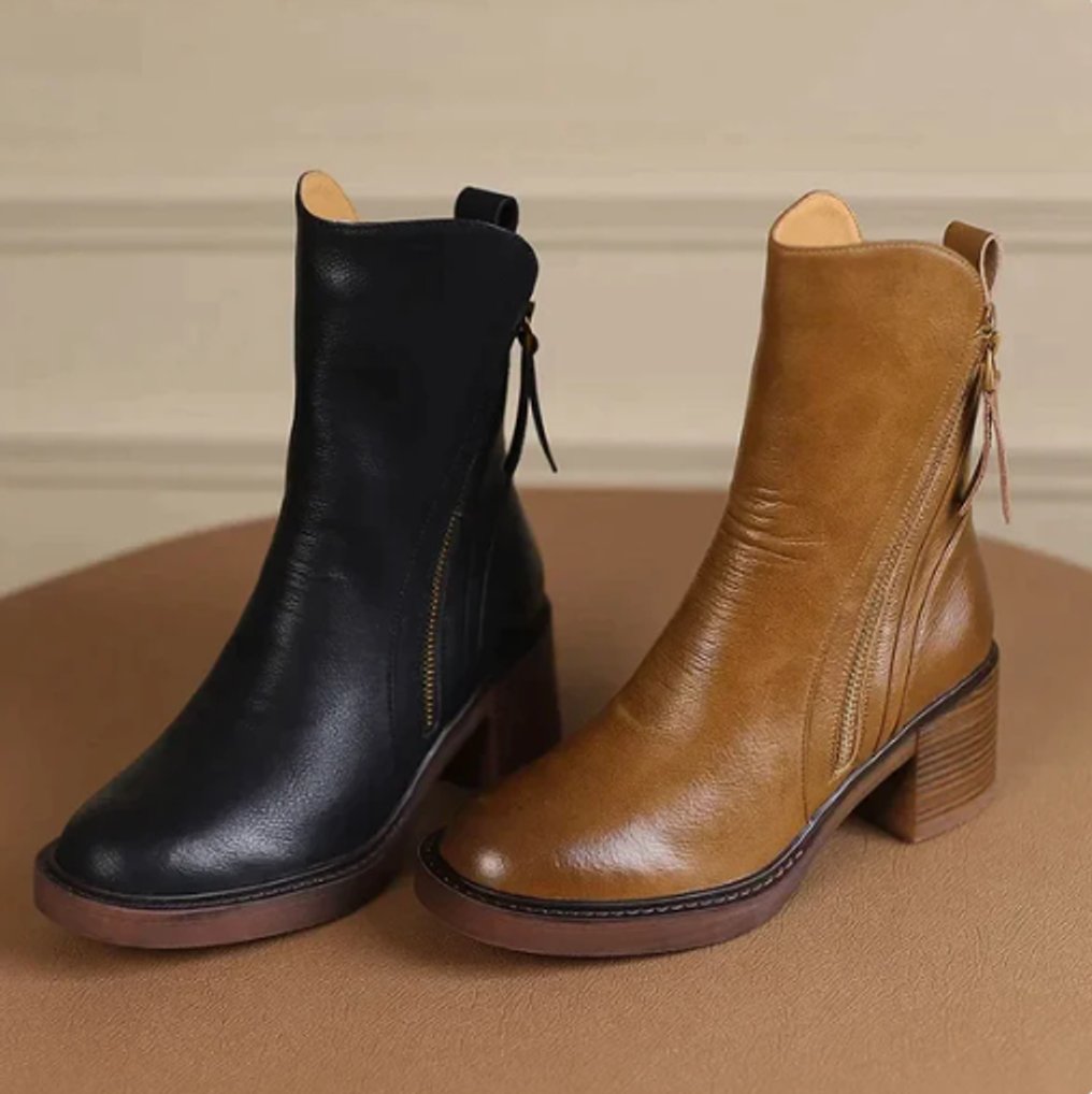 Clara | Stivaletti classici e sofisticati in pelle con tacco largo