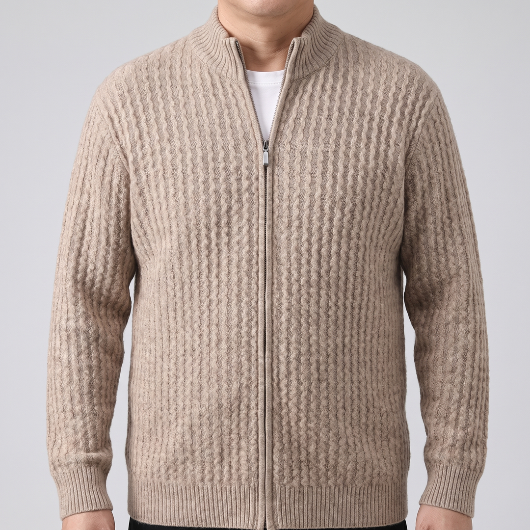 Cashmere | Cashmere Sweater – Textured Knit with Zip Front