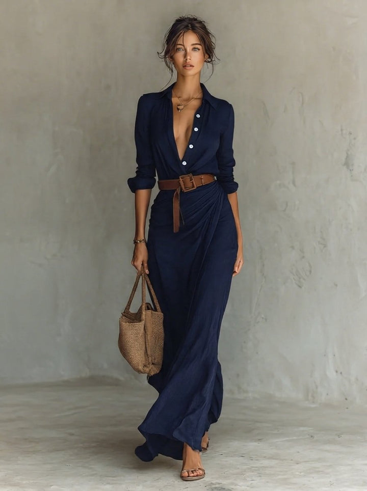 Clara | Modern And Casual Belted Long-Sleeved Dress