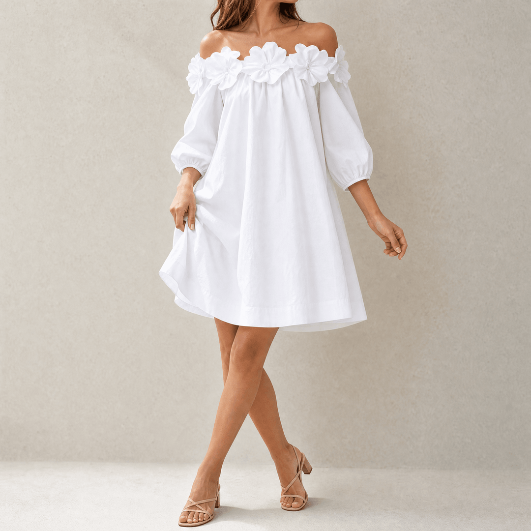 Florenza | Off-Shoulder Dress – Sculpted Floral Design for Women