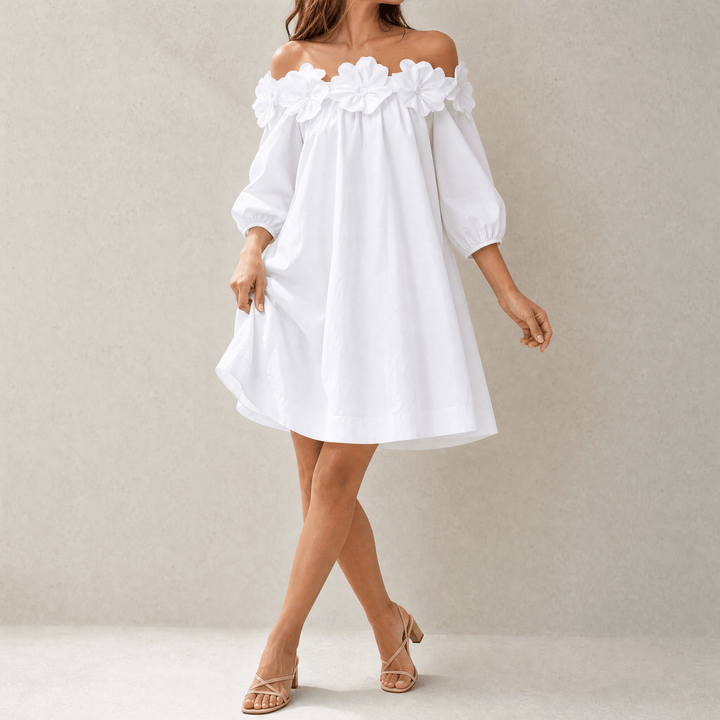Florenza | Off-Shoulder Dress – Sculpted Floral Design for Women