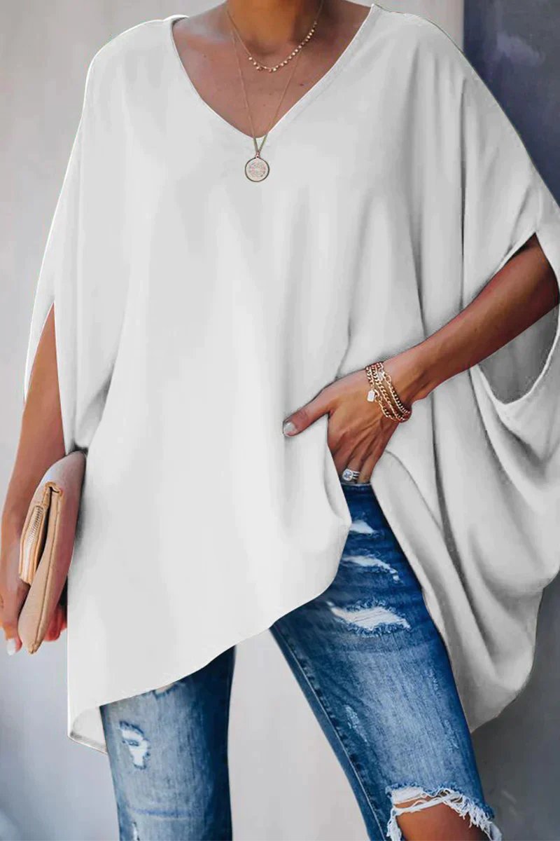 Emma | Relaxed Batwing V-Neck Oversized Tunic Top