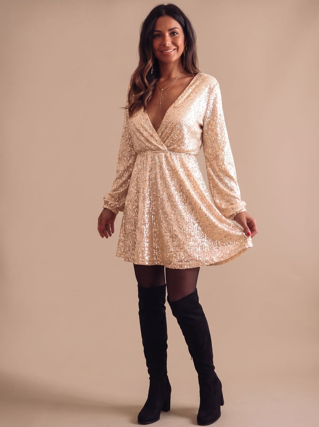 Scarlett | Sequin Wrap-Front Dress for Women – Long Sleeve Christmas Party Style