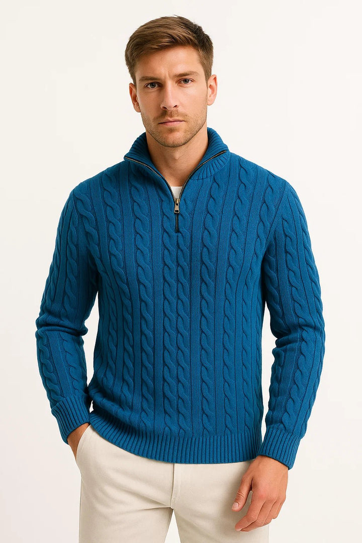 Steef | Cable Knit Sweater with Quarter-Zip